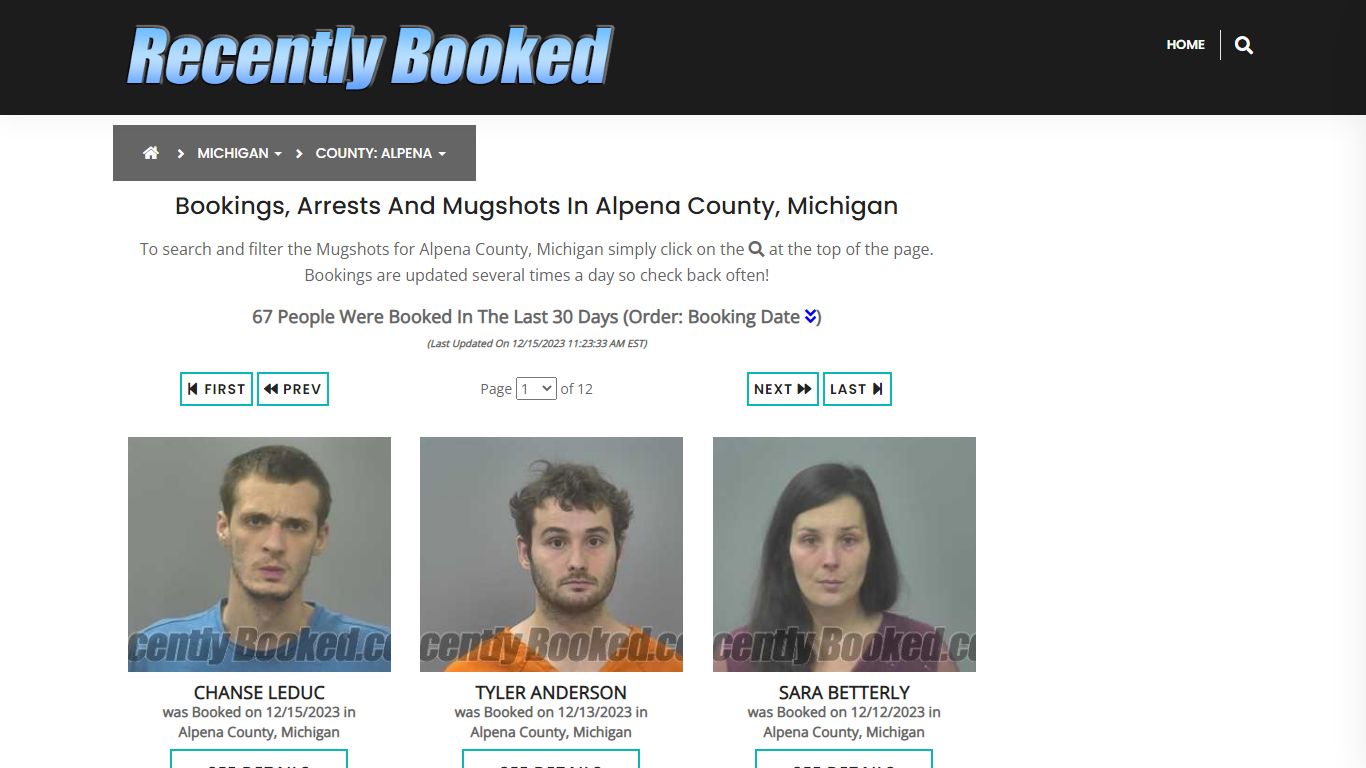 Recent bookings, Arrests, Mugshots in Alpena County, Michigan