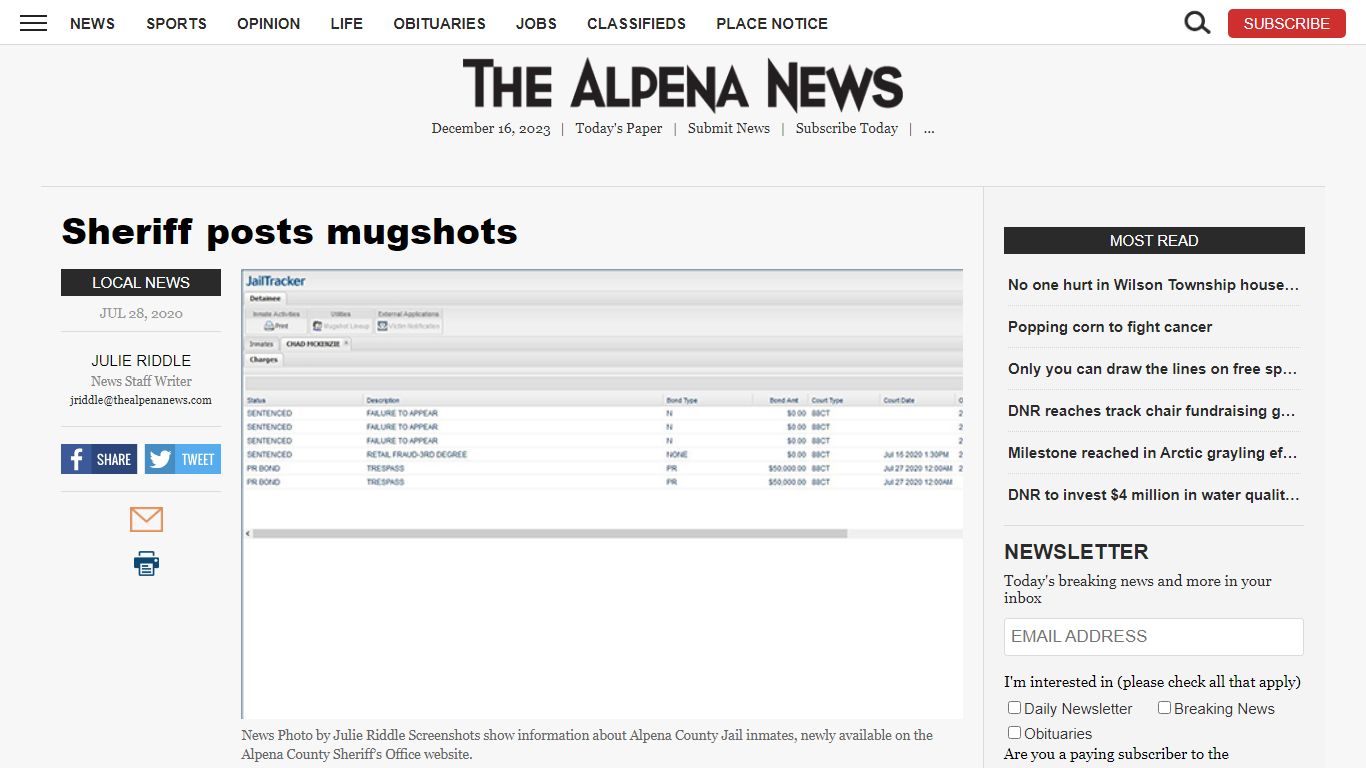 Sheriff posts mugshots | News, Sports, Jobs - The Alpena News